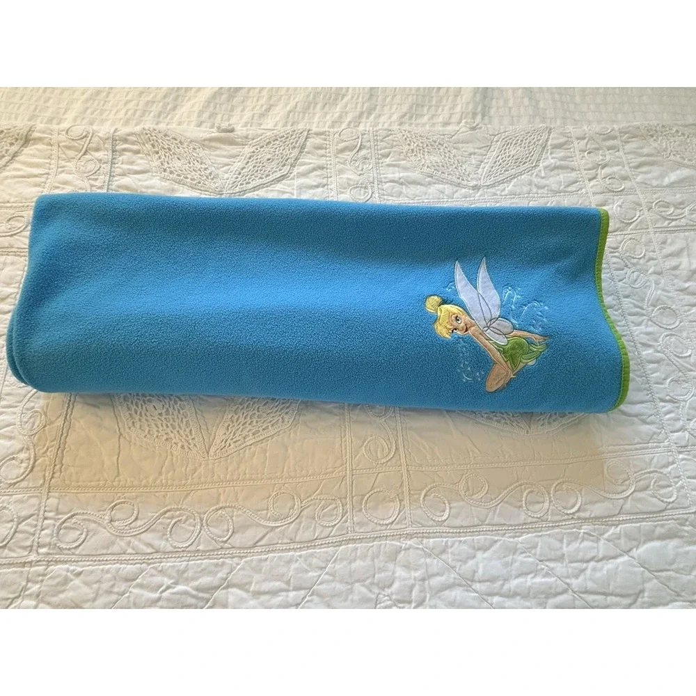 Disney Store Blue‎ Green Trim Tinker Bell Blanket Fleece Wings Fairy 60